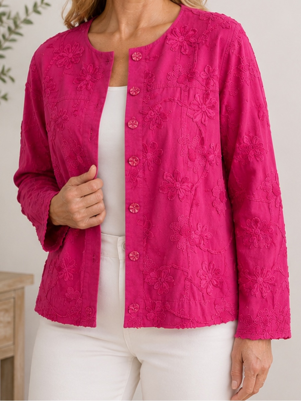 Draper’s & Damon’s Pink Embroidered Cotton Jacket Size Large
